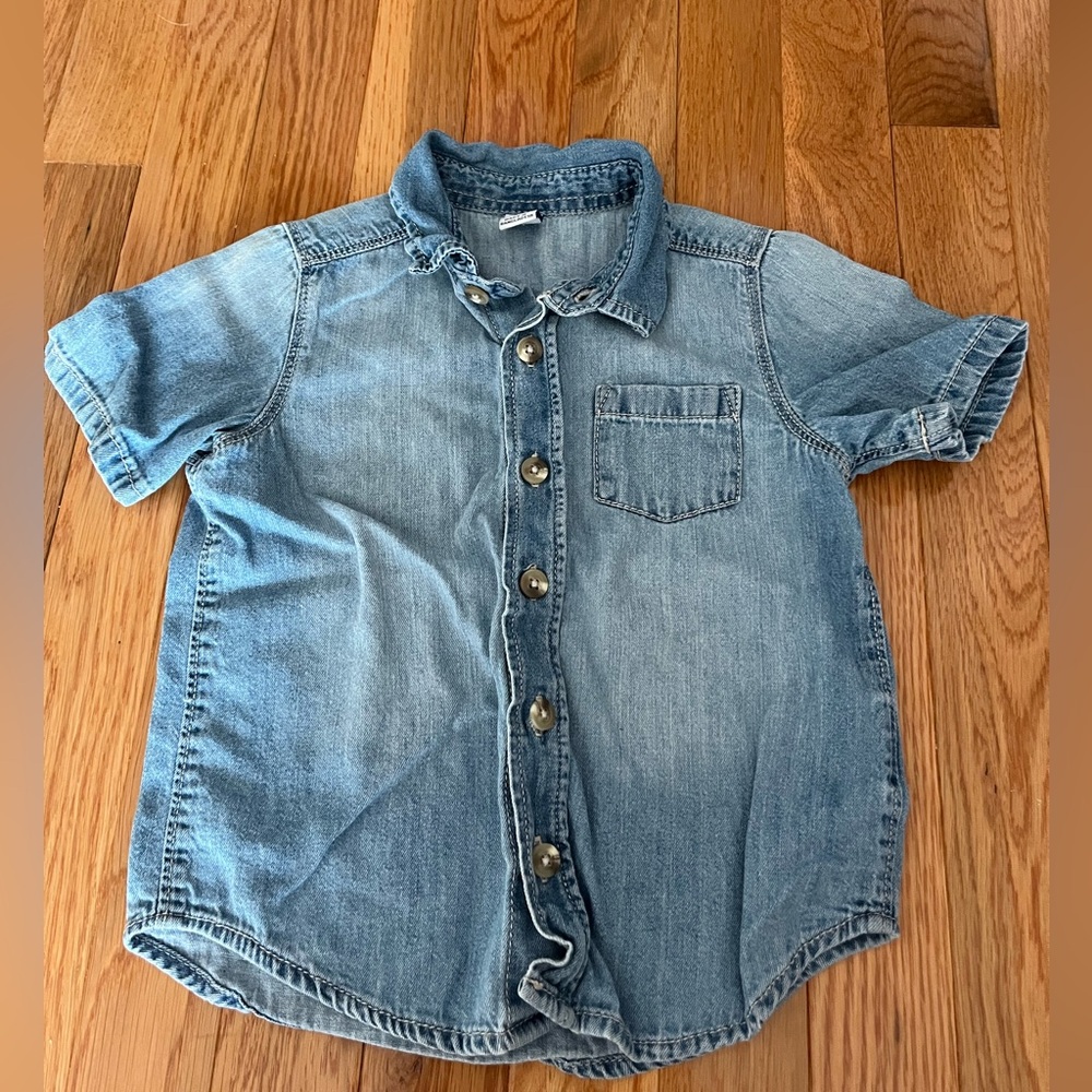 Kids Blue Denim Button Down Shirt 3T